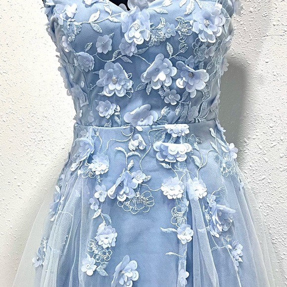 Teeze Me Blue Spaghetti Strap Prom Dress 3/4 - Picture 8 of 12